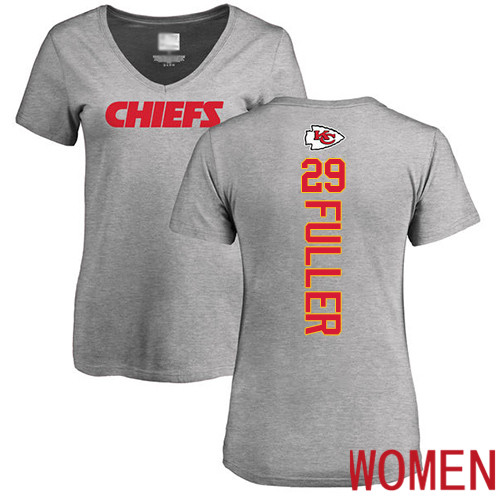 Women Football Kansas City Chiefs #29 Fuller Kendall Ash Backer V-Neck T-Shirt